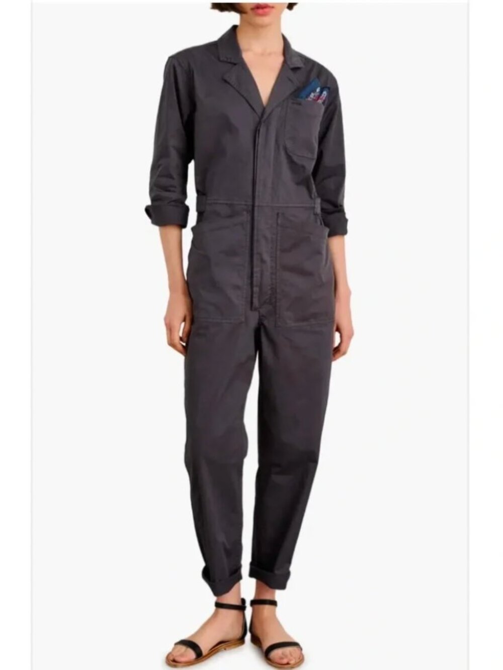 Alex Mill Iron Grey Standard Long Slv Stretch Cotton Twill Jumpsuit Black Sz S